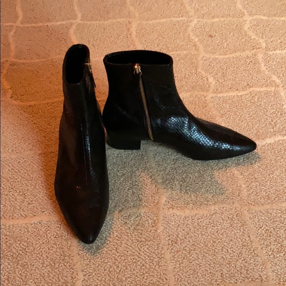 Black faux snakeskin booties